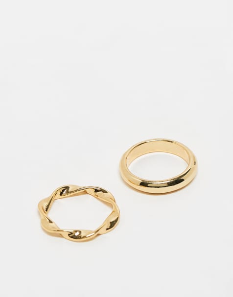 ASOS DESIGN - Lot de 2 bagues minimaliste en plaqué or 14 carats - view 1