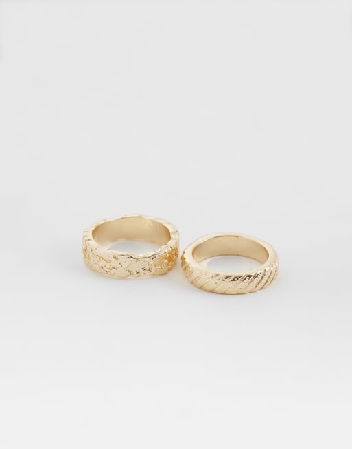 ASOS DESIGN - Lot de 2 bagues texturées effet fondu - Doré, 3 de 3