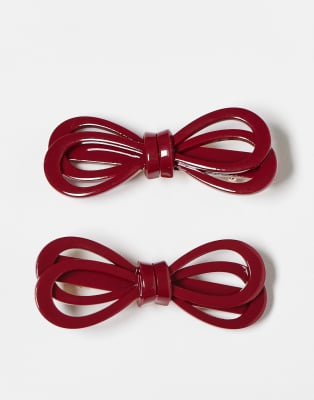 ASOS DESIGN - Lot de 2 barrettes à cheveux façon naud - Bordeaux-Rouge