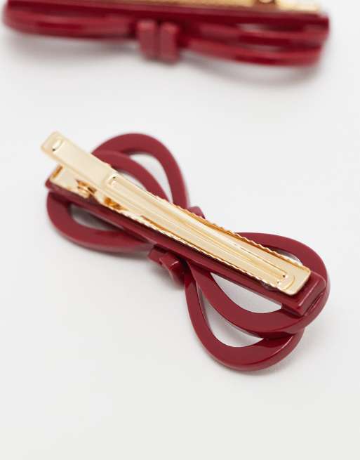 ASOS DESIGN - Lot de 2 barrettes à cheveux façon nœud - Bordeaux, 3 de 3