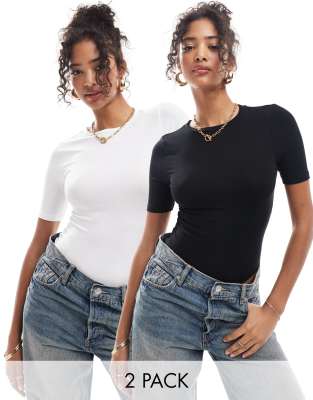 ASOS DESIGN skinny fit t-shirt bodysuit 2 pack in black and white - ASOS Price Checker