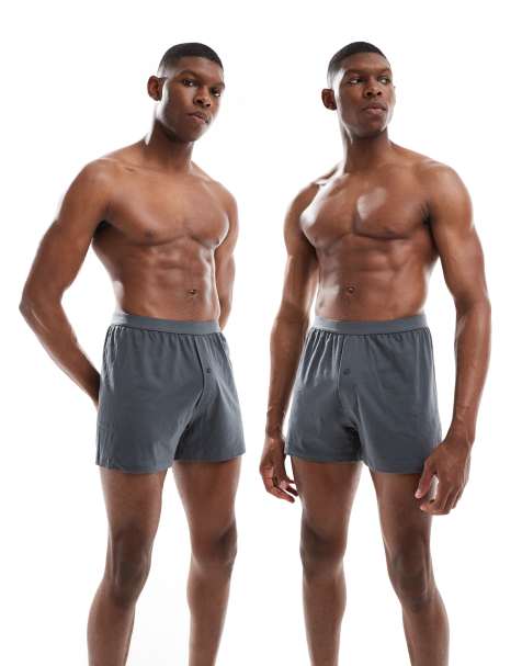 ASOS DESIGN - Lot de 2 boxers en jersey - Ombre foncé - view 1