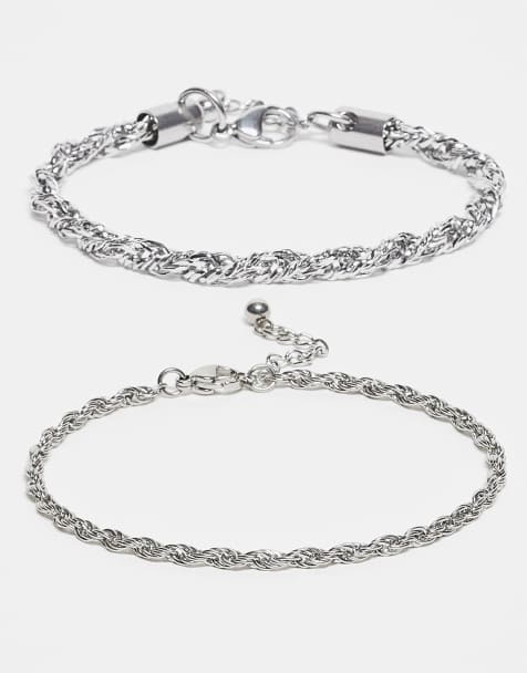 ASOS DESIGN - Lot de 2 bracelets chaîne torsadés en acier inoxydable étanche - Argenté poli - view 1
