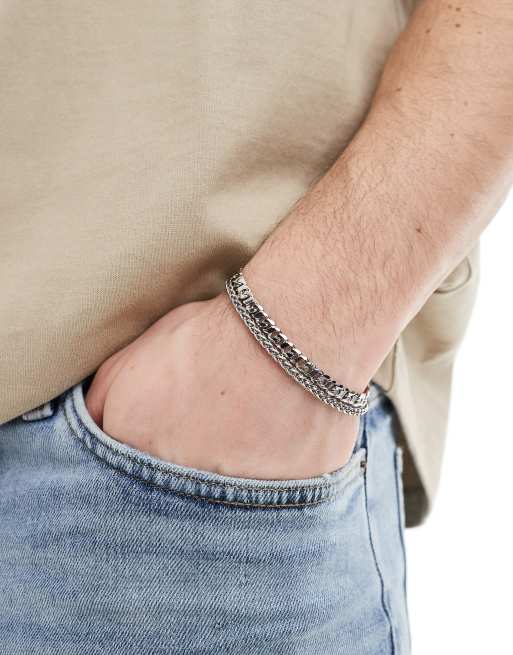 ASOS DESIGN - Lot de 2 bracelets chaînes à maillons variés - Argenté