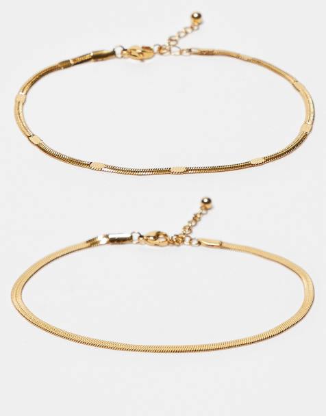 ASOS DESIGN - Lot de 2 bracelets de cheville à maille serpent en acier inoxydable résistant à l'eau - Doré - view 1