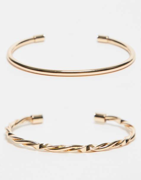 ASOS DESIGN - Lot de 2 bracelets manchettes à motif simple et torsadé - Doré - view 1