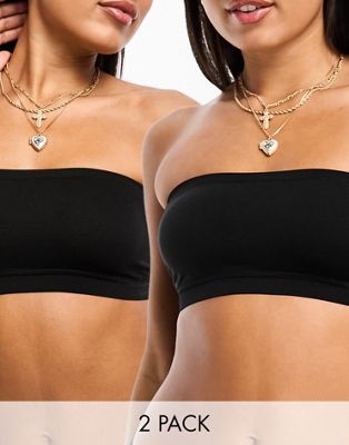 ASOS DESIGN 2 pack seamless bandeau bras with removable pads in black - ASOS Price Checker