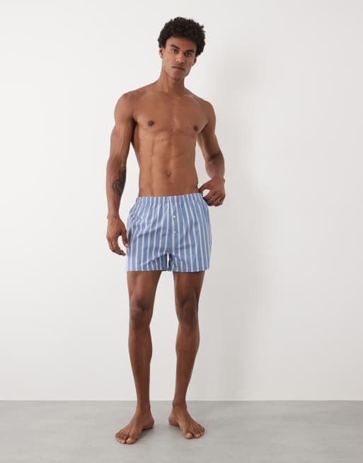 ASOS DESIGN - Lot de 2 caleçons en coton à rayures et carreaux - Noir et bleu, 3 de 5