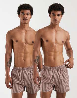 ASOS DESIGN - Lot de 2 caleçons en coton à rayures - Marron
