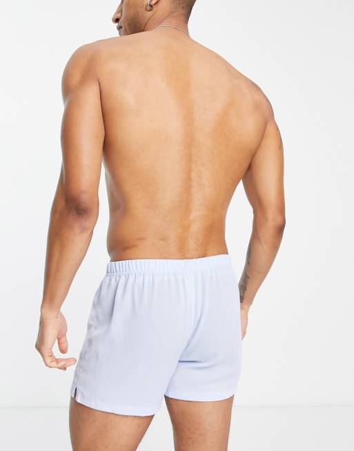 ASOS DESIGN - Lot de 2 caleçons en tissu froissé - Bleu et blanc , 3 de 4