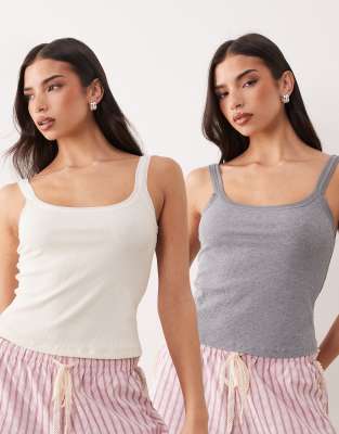 Lot de 2 caracos de pyjama bordés de tulle - Crème et gris-multicolore XS