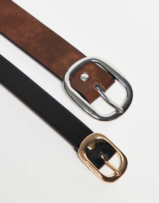ASOS DESIGN - Lot de 2 ceintures taille et hanches design fin et large - Noir et chocolat, 3 de 3