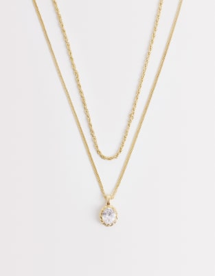 ASOS DESIGN - Lot de 2 colliers à pendentif en zircon cubique - Doré