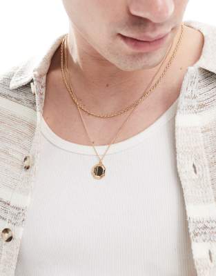 ASOS DESIGN - Lot de 2 colliers à pendentif hexagonal - Doré