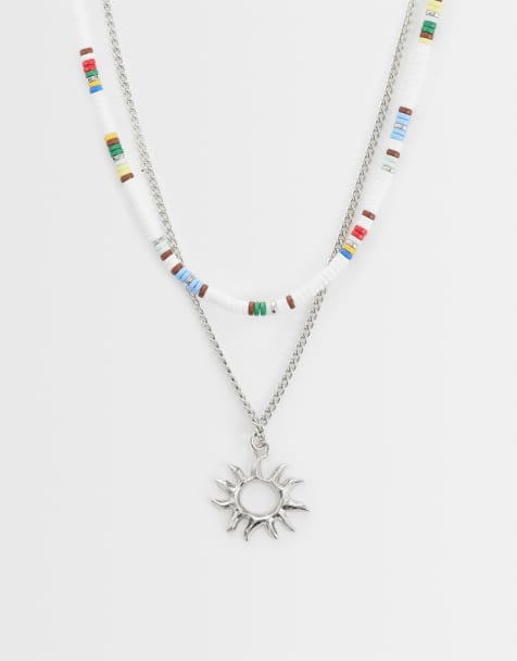 ASOS DESIGN - Lot de 2 colliers à perles et pendentif soleil - Argenté - view 1