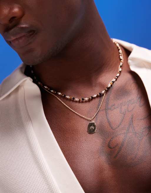 ASOS DESIGN - Lot de 2 colliers à superposer avec chaîne et perles - Doré