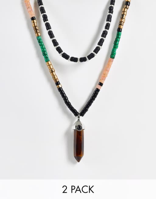 ASOS DESIGN - Lot de 2 colliers à superposer avec pendentif à faux cristal - Multicolore
