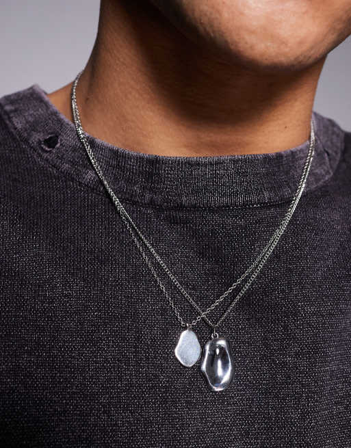 ASOS DESIGN - Lot de 2 colliers avec pendentifs effet fondu - Argenté