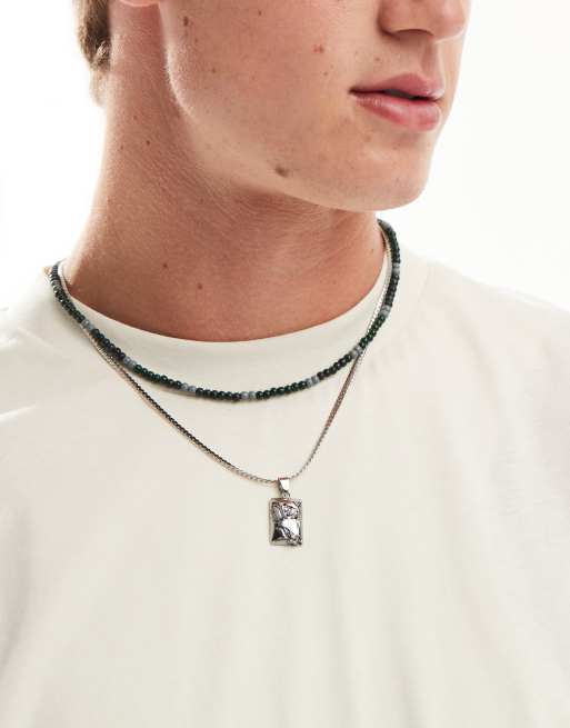ASOS DESIGN - Lot de 2 colliers avec perles et pendentif effet fondu