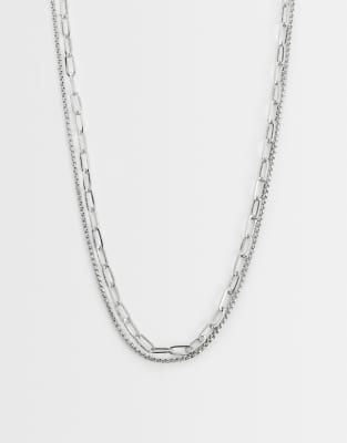 ASOS DESIGN - Lot de 2 colliers chaîne à maillons ouverts et maillons corde - Argenté