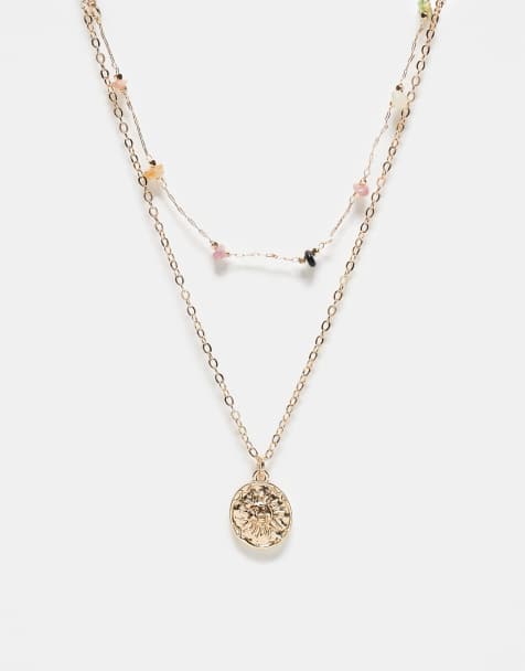 ASOS DESIGN - Lot de 2 colliers chaîne avec pendentif pièce de monnaie et éclats de pierres - Doré - view 1