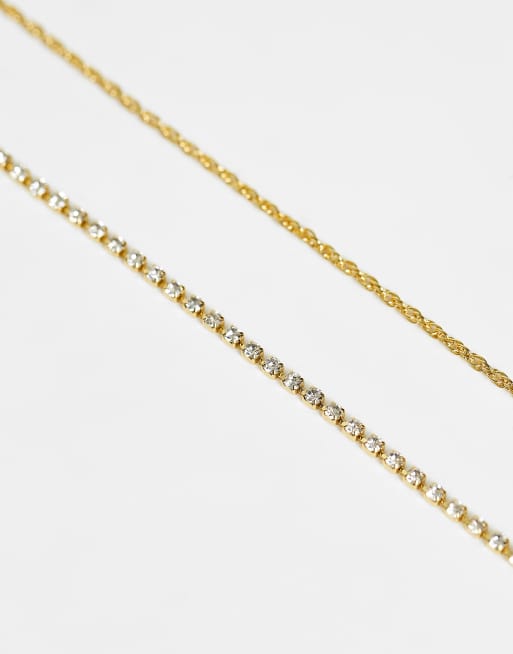 ASOS DESIGN - Lot de 2 colliers chaîne en plaqué or véritable à maillons sertis de cristaux , 2 de 4