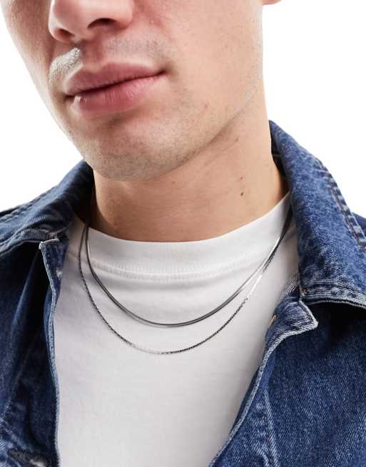 ASOS DESIGN - Lot de 2 colliers chaîne variés en acier inoxydable étanche avec chaînes mixtes - Argenté 