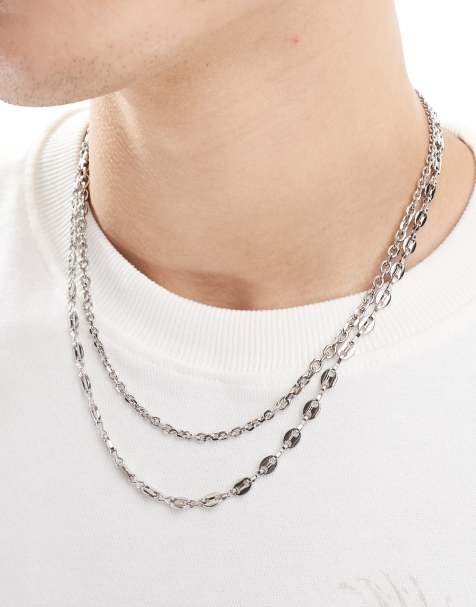 ASOS DESIGN - Lot de 2 colliers chaîne variés en acier inoxydable étanche avec chaînes mixtes - Argenté - view 1