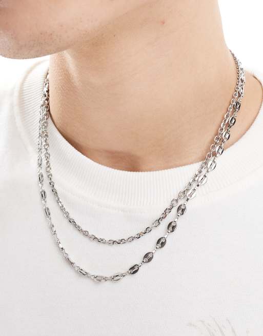 ASOS DESIGN - Lot de 2 colliers chaîne variés en acier inoxydable étanche avec chaînes mixtes - Argenté 