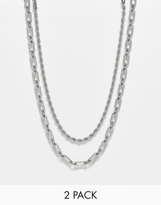 ASOS DESIGN - Lot de 2 colliers chaînes à maillon corde et rectangulaires - Argenté