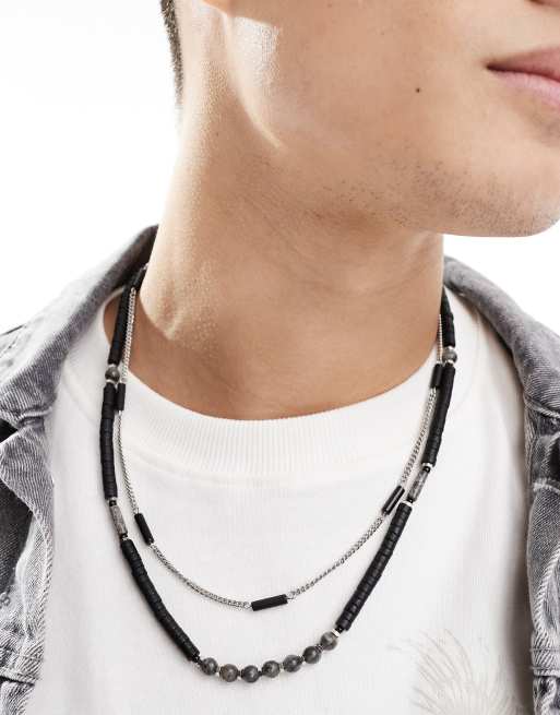 ASOS DESIGN - Lot de 2 colliers de perles avec pierres semi-précieuses - Noir et argenté