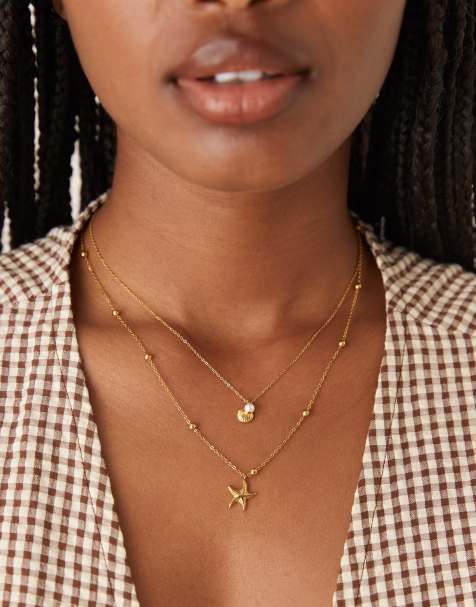 ASOS DESIGN - Lot de 2 colliers en acier inoxydable étanche à pendentifs aquatiques - Doré - view 1