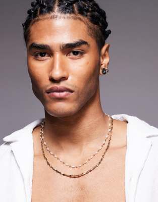 ASOS DESIGN - Lot de 2 colliers style festival à perles nacrées fantaisie et maillons - Doré