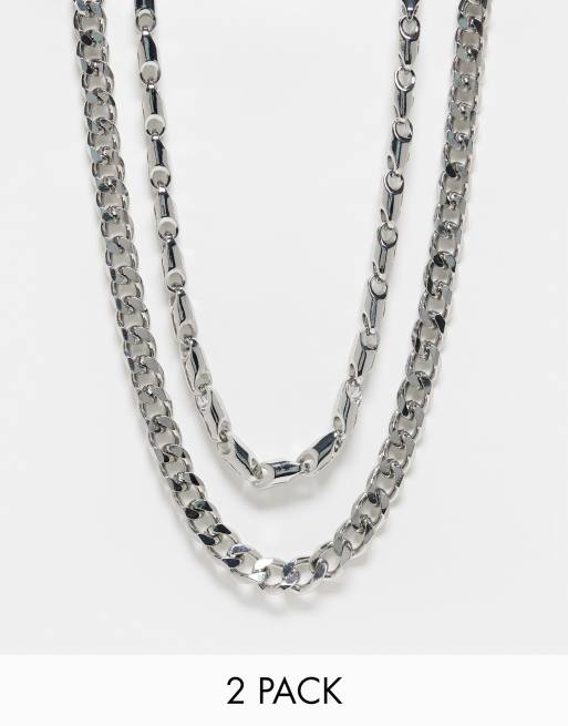 ASOS DESIGN - Lot de 2 colliers variés en chaîne - Argenté 