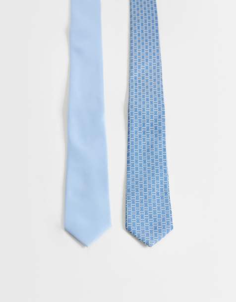ASOS DESIGN - Lot de 2 cravates en satin avec motif géométrique - Bleu - view 1