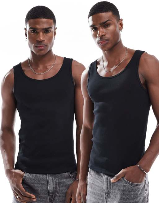 ASOS DESIGN - Lot de 2 débardeurs côtelés moulants - Noir