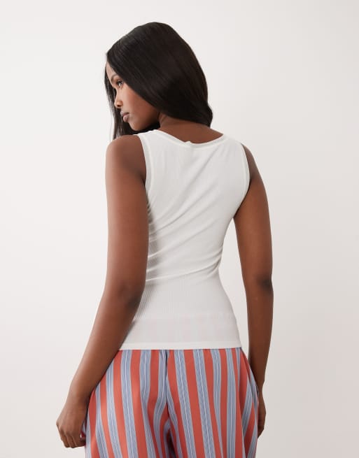 ASOS DESIGN - Lot de 2 débardeurs de pyjama avec bordure en tulle - Blanc et avoine, 4 de 4