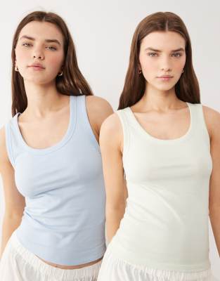 Lot de 2 débardeurs de pyjama - Bleu et sauge-multicolore M