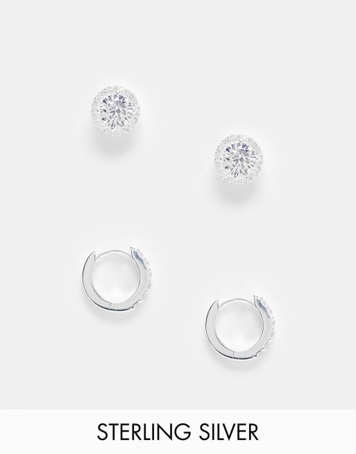 ASOS DESIGN - Lot de 2 paires de boucles d'oreilles avec créoles et clous en argent massif à cristaux