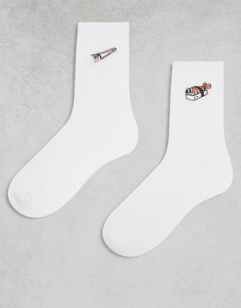 ASOS DESIGN - Lot de 2 paires de chaussettes à broderie sushi - Blanc - view 1