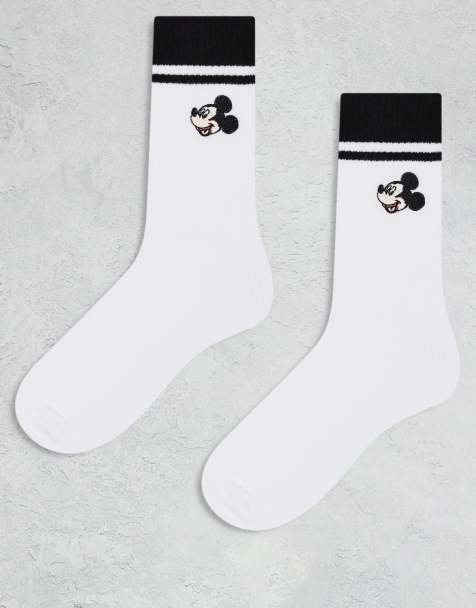 ASOS DESIGN - Lot de 2 paires de chaussettes à motif Mickey Mouse et rayures - Noir et blanc - view 1