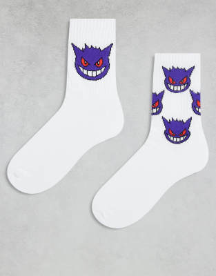 ASOS DESIGN - Lot de 2 paires de chaussettes à motif Pokémon Ectoplasma - Blanc