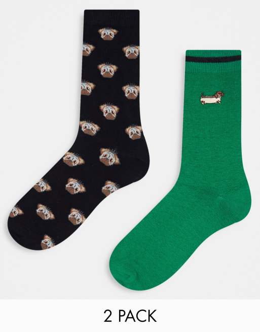ASOS DESIGN - Lot de 2 paires de chaussettes à motifs chien - Multicolore