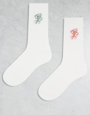 ASOS DESIGN - Lot de 2 paires de chaussettes avec motif pizza - Multicolore