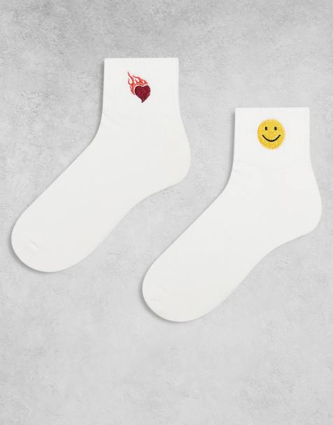 ASOS DESIGN - Lot de 2 paires de chaussettes avec symboles brodés - Blanc - view 1