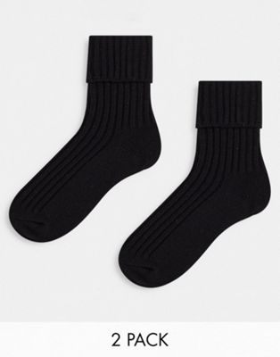 ASOS DESIGN - Lot de 2 paires de chaussettes confort en laine mélangée longueur mollet - Noir | ASOS