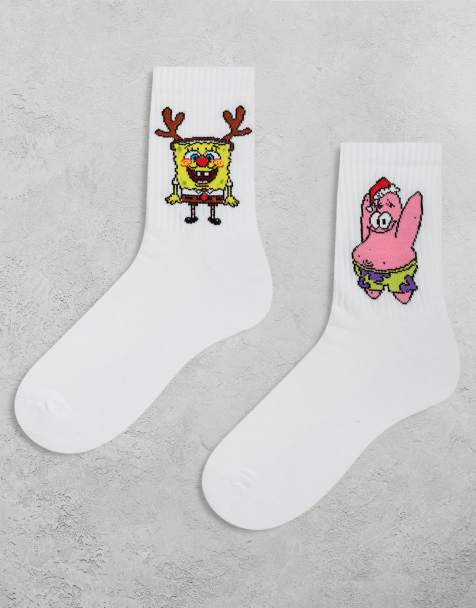ASOS DESIGN - Lot de 2 paires de chaussettes motif Bob l'éponge Noël - Blanc - view 1