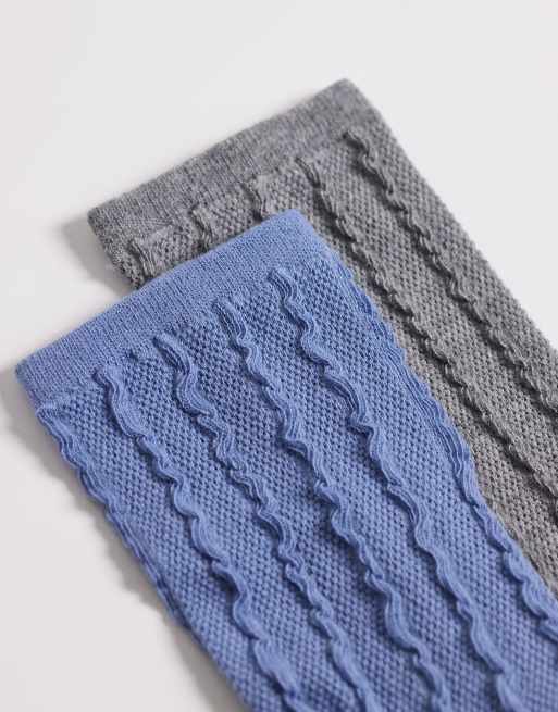 ASOS DESIGN - Lot de 2 paires de chaussettes texturées à nervures - Bleu moyen et gris anthracite, 2 de 3