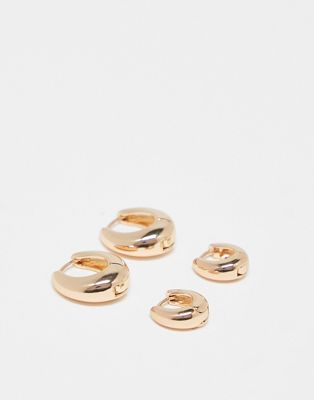 ASOS DESIGN pack of 2 hoop earrings with graduating hinge design in gold tone  - ASOS Price Checker