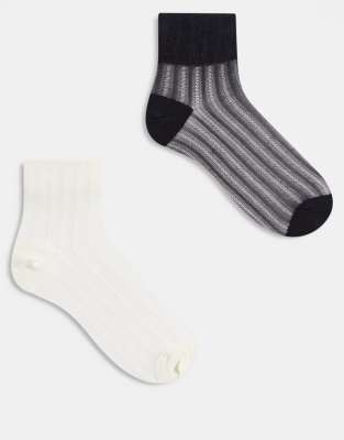 ASOS DESIGN - Lot de 2 paires de socquettes transparentes - Noir et blanc-Bleu